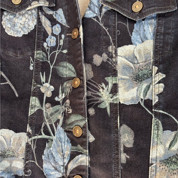 Nicole Miller Dark Floral Jean Jacket Sz XL - Picture 4 of 9